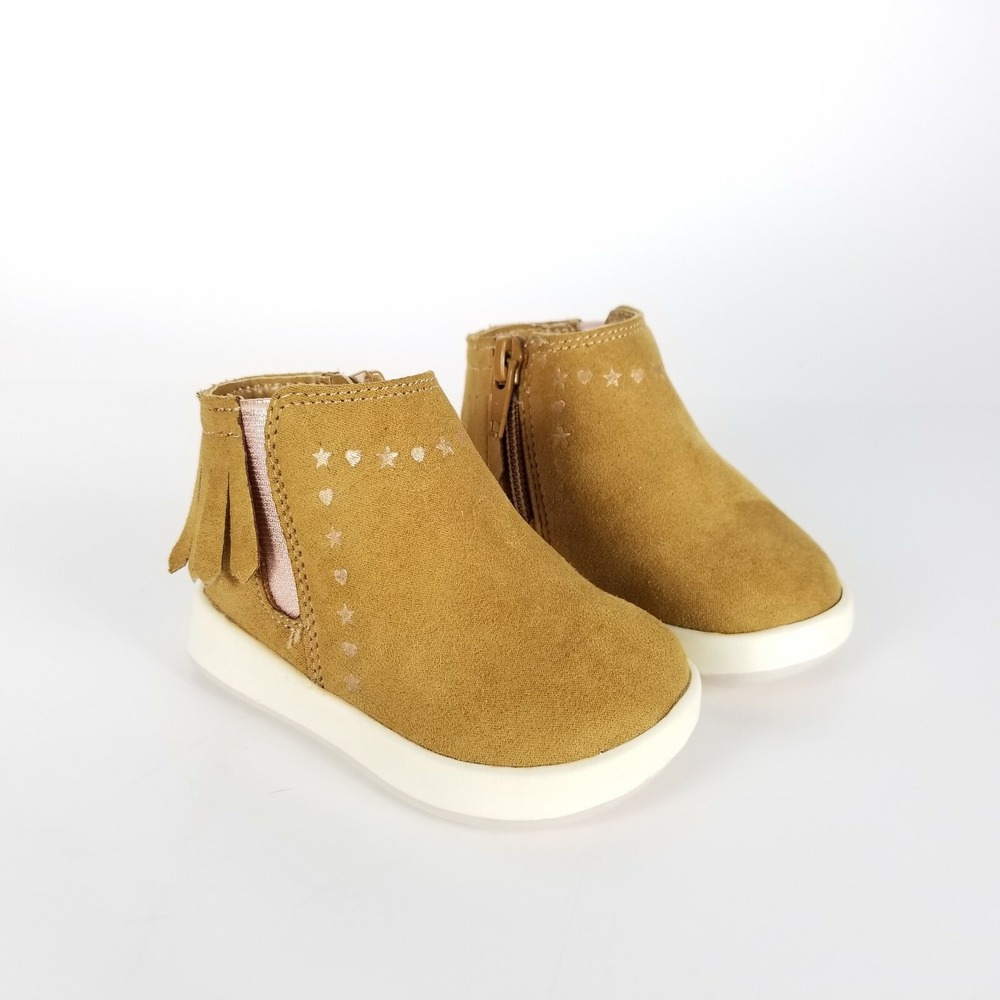 Wonder Nation Brown Fringe Infant Girls Sz 2 Faux Leather Baby Boots Non Marking